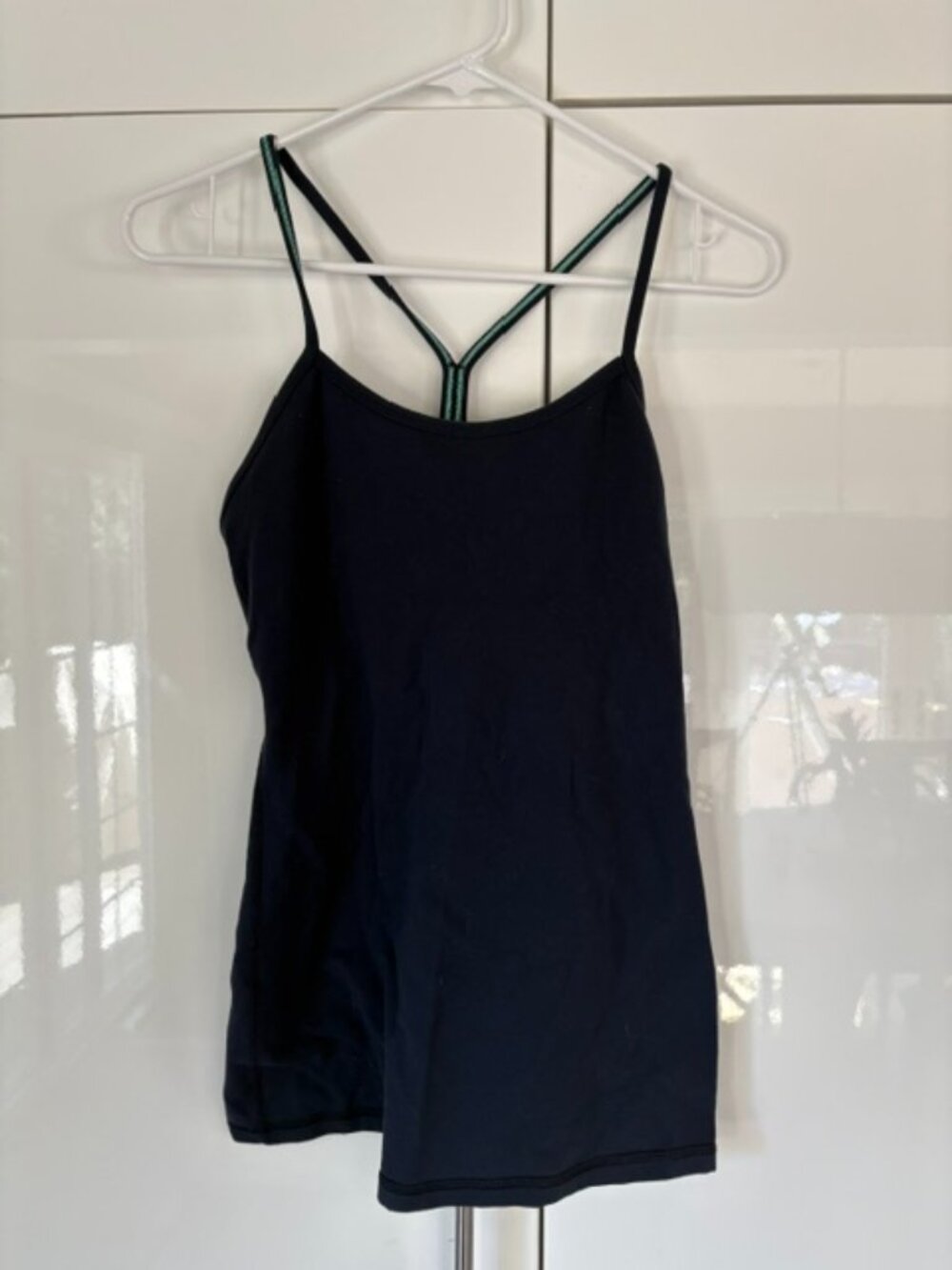 Lululemon navy blue long tank top / short tenniswith teal stitching on edge
